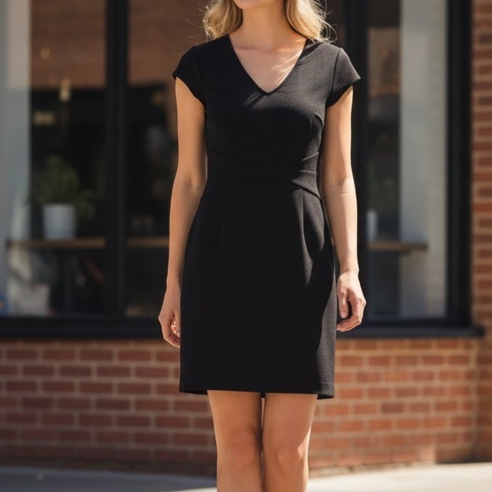 Halogen Black Sz 4 Short Sleeve V-Neck Career Workwear Party Little Black Dress